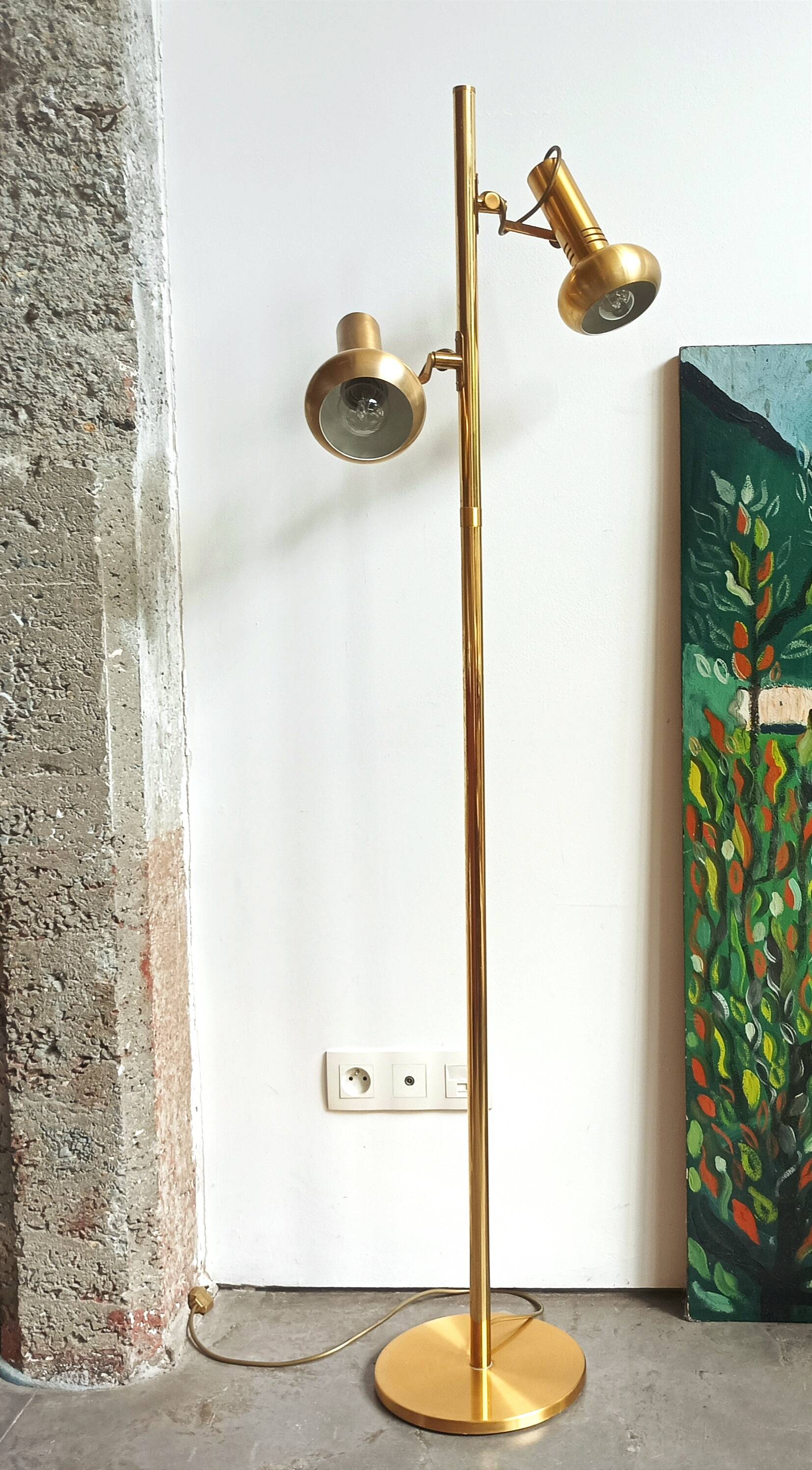 Lampadaire spots laiton doré 70s