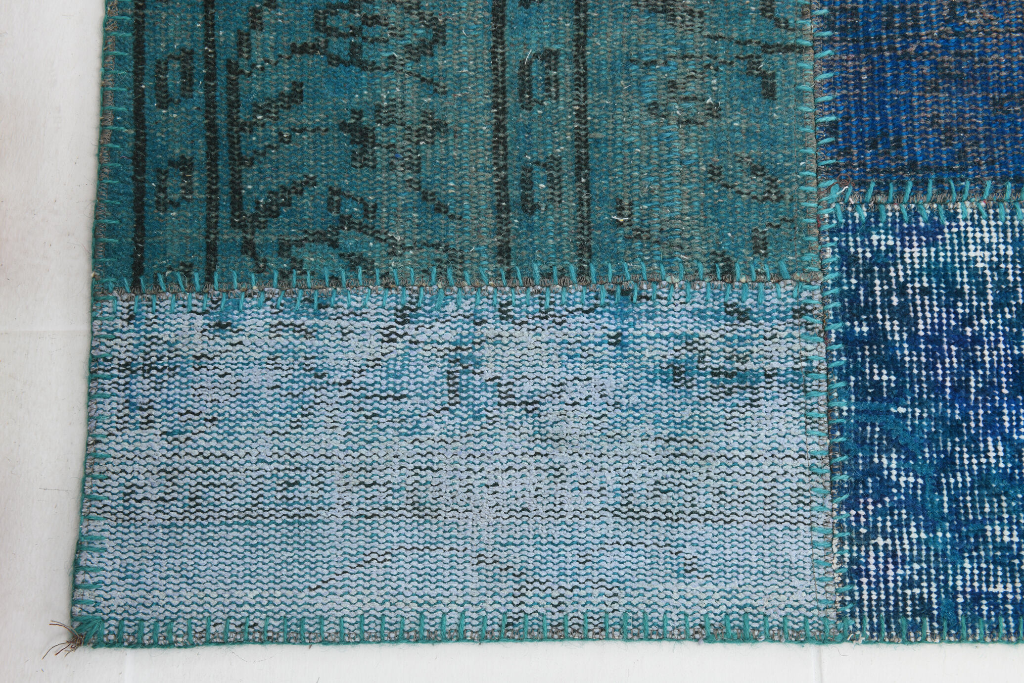 Oversized blue and green wool turkish carpets