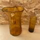 Ancien service a orangeade carafe + 5 verres verre soufflé orange vintage