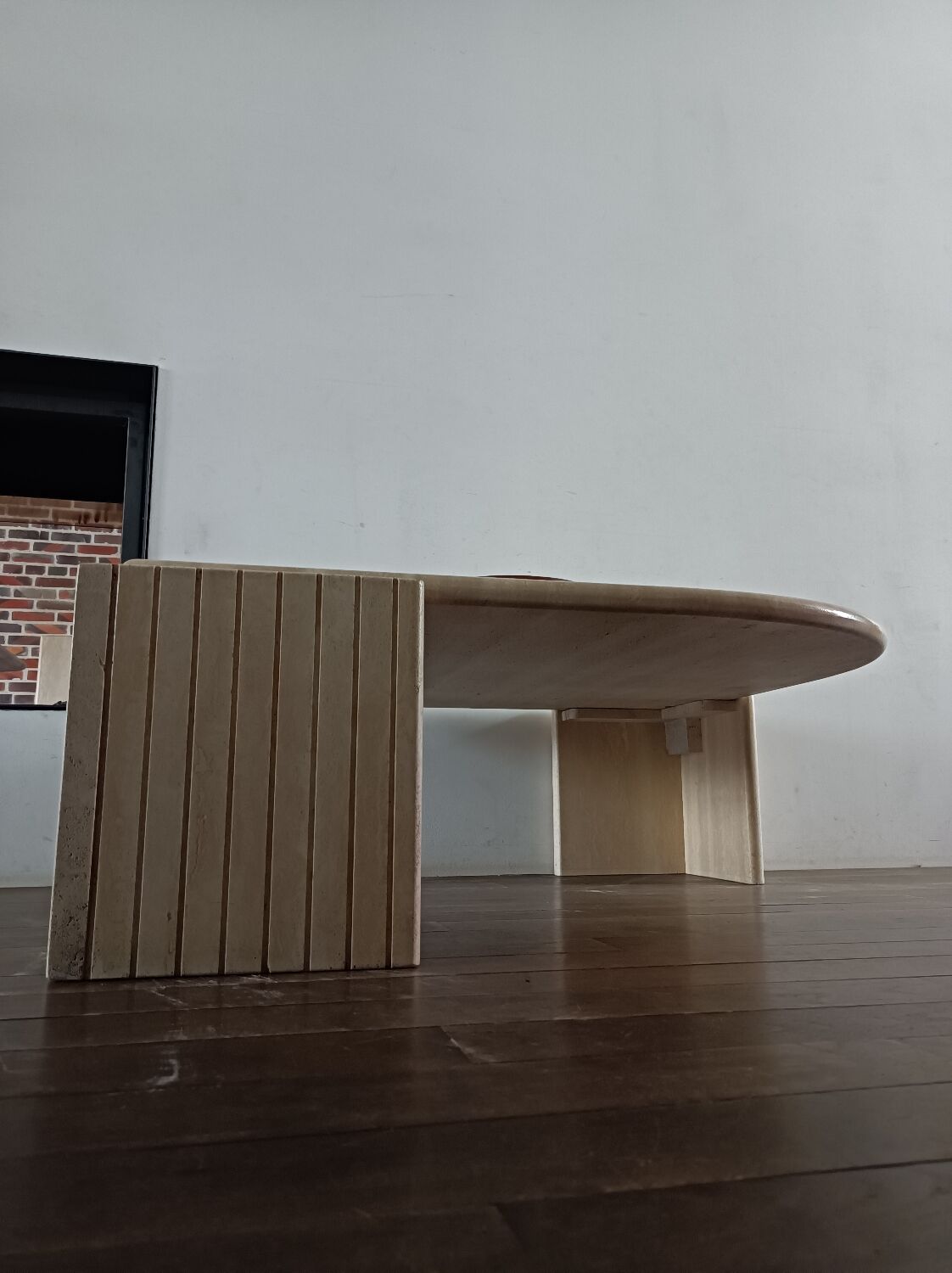 Large travertine coffee table drop shape