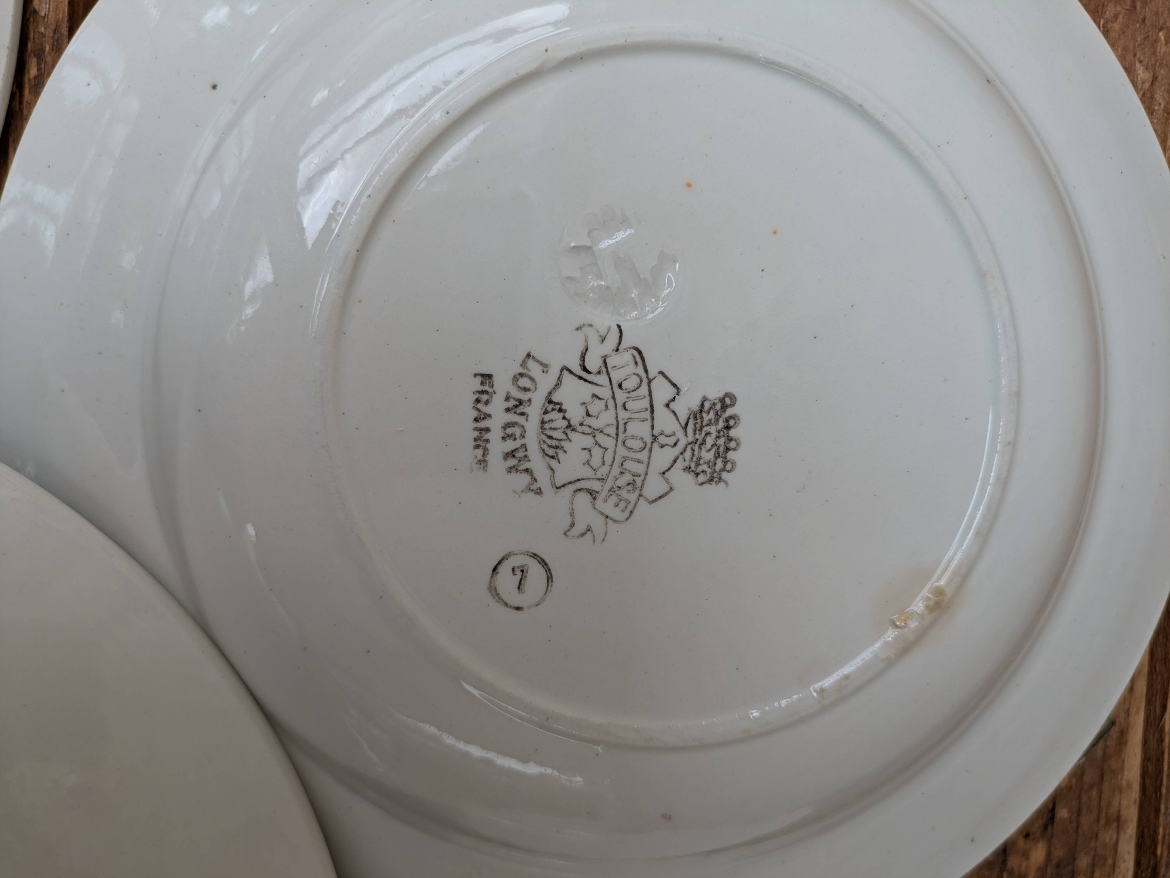 6 deep plates Longwy model Toulouse pink border ironstone