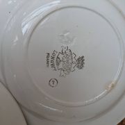 6 assiettes creuses Longwy modèle Toulouse bordure rose terre de fer
