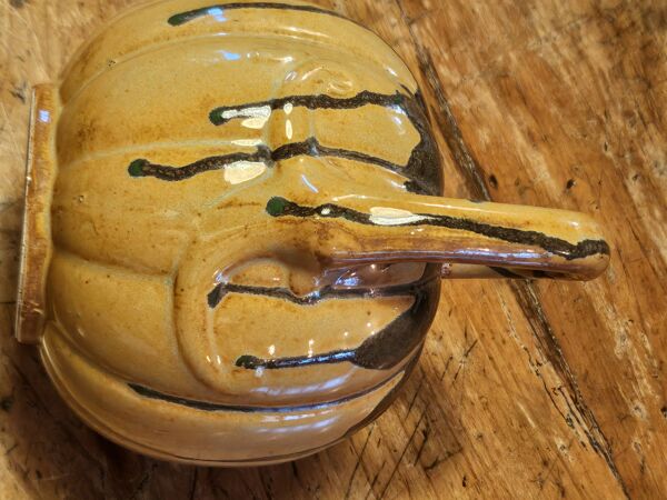 Pichet citrouille vintage en terre cuite vernissée, années 30