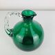 Vase rond verre de Murano vert, anse torsadée, vintage
