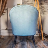 Vintage toad armchair blue velvet 70s