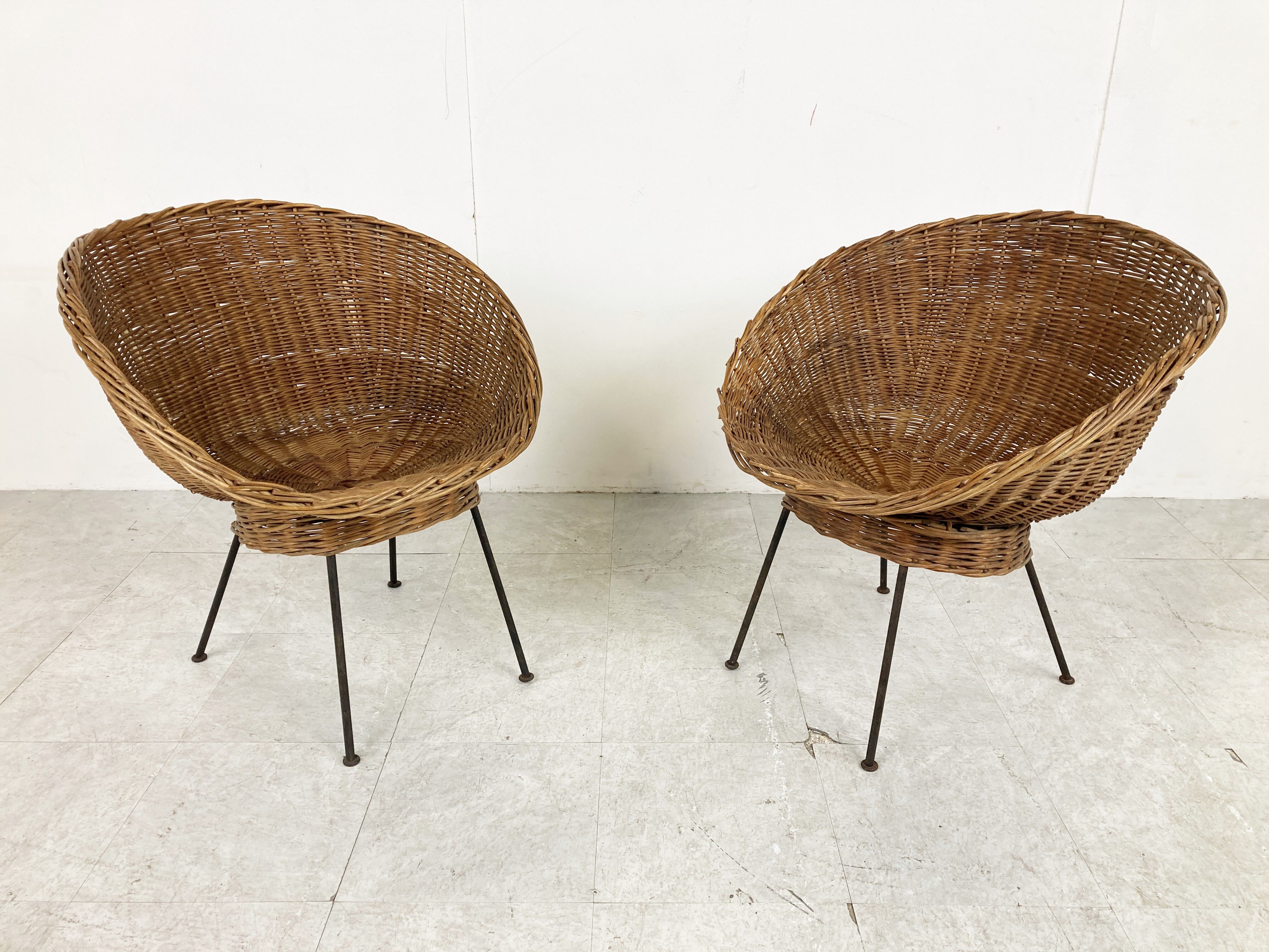 Vintage italian wicker lounge chairs, set of 2 - 1960