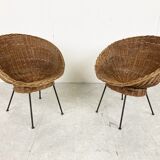 Vintage italian wicker lounge chairs, set of 2 - 1960