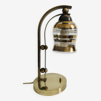 Table lamp style bauhaus years 40-50 brass with golden glass tulip