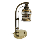 Lampe à poser style bauhaus années 40-50 en laiton avec tulipe en verre doré