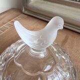 Pressed glass candy box with bird decor – 17 cm – Perfect condition