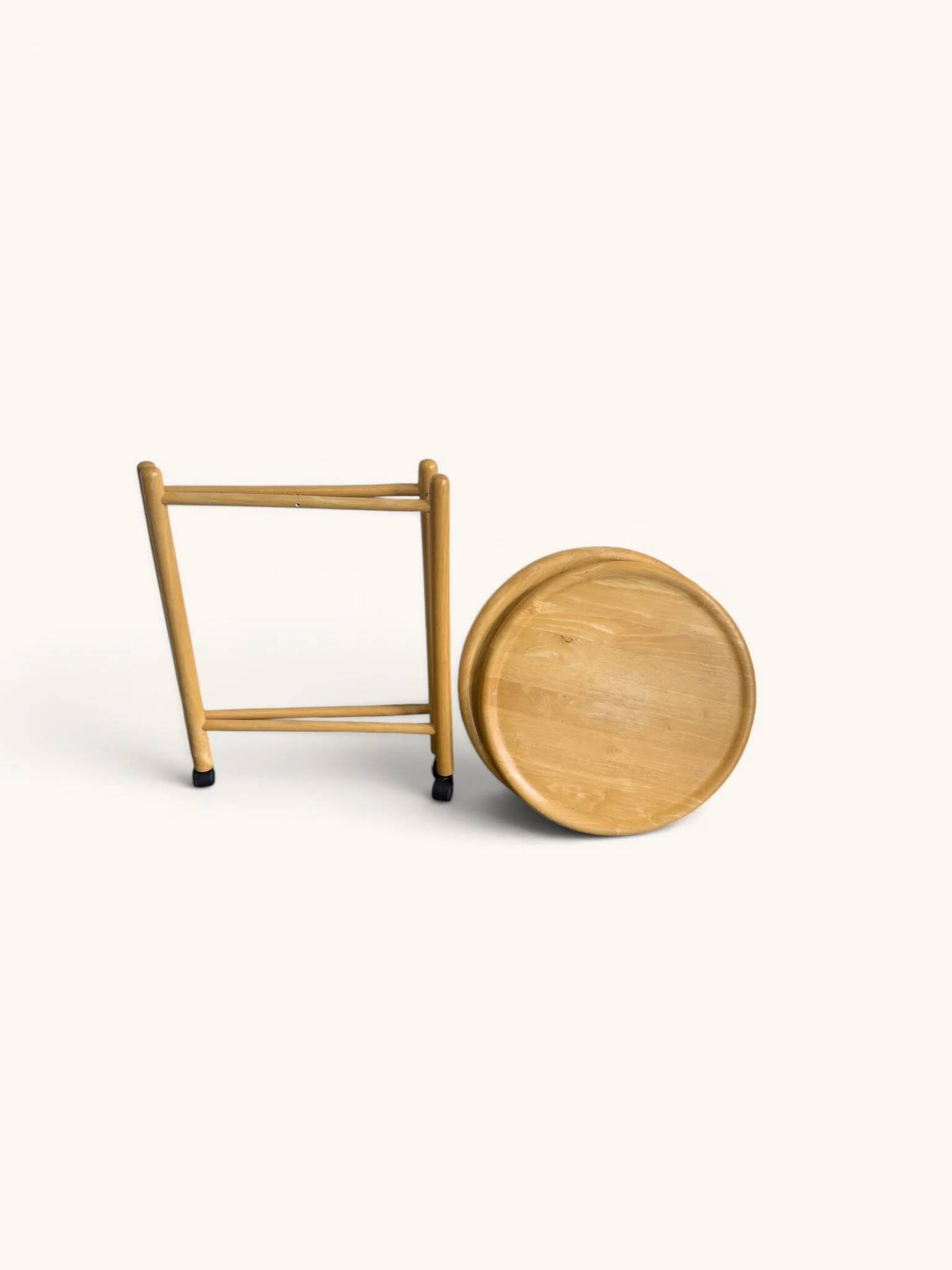 Vintage round dessert trolley on wheels by Jens Quistgaard, 1970s.