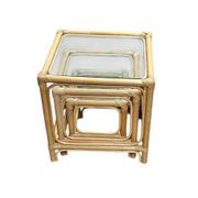 Bamboo nesting set / clear glass tops / side tables / 1970