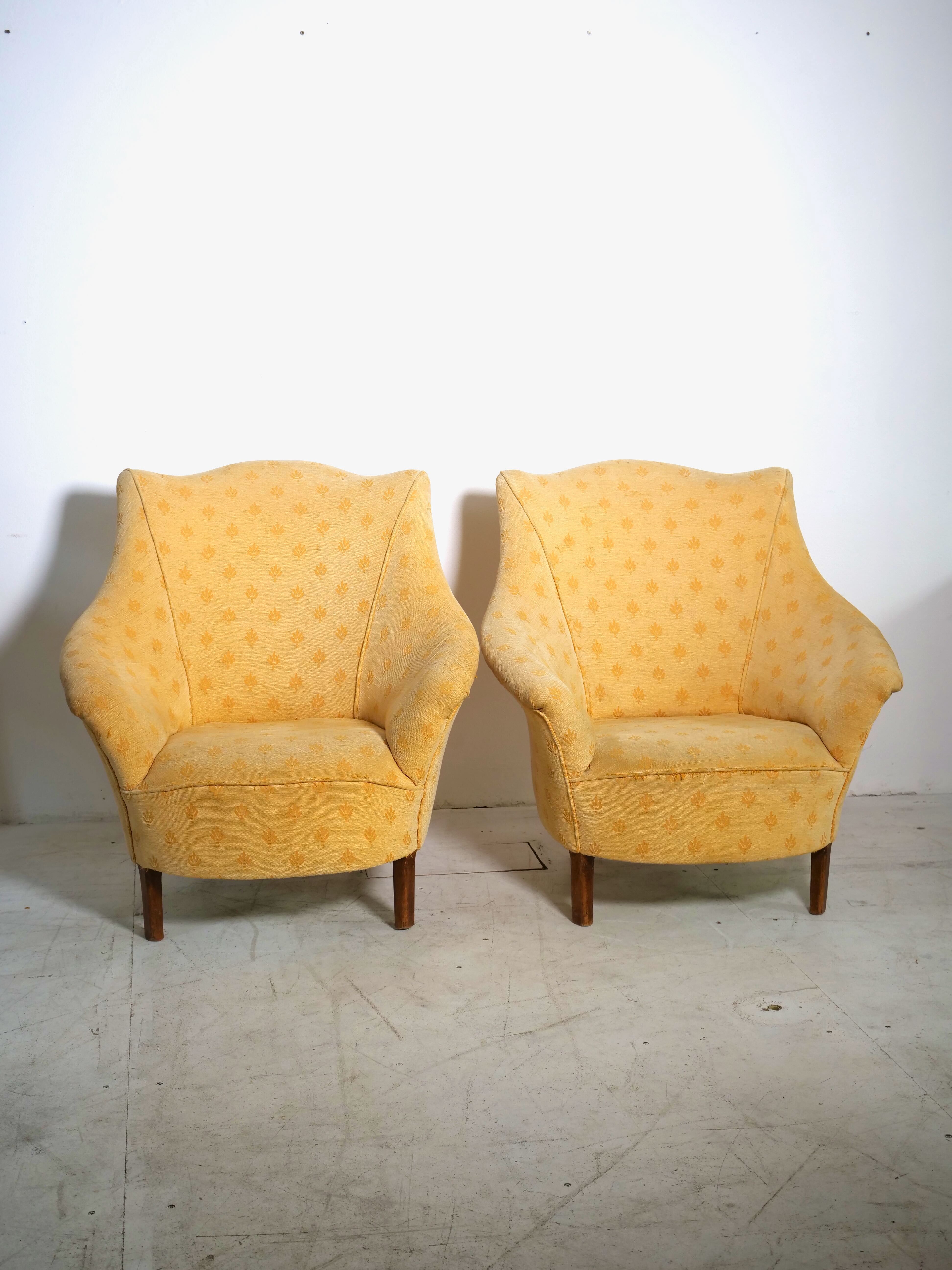 Pair of yellow vintage armchairs