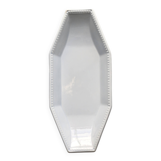 Antique octagonal serving dish from Creil and Montereau - Perles pattern - Pale blue-grey