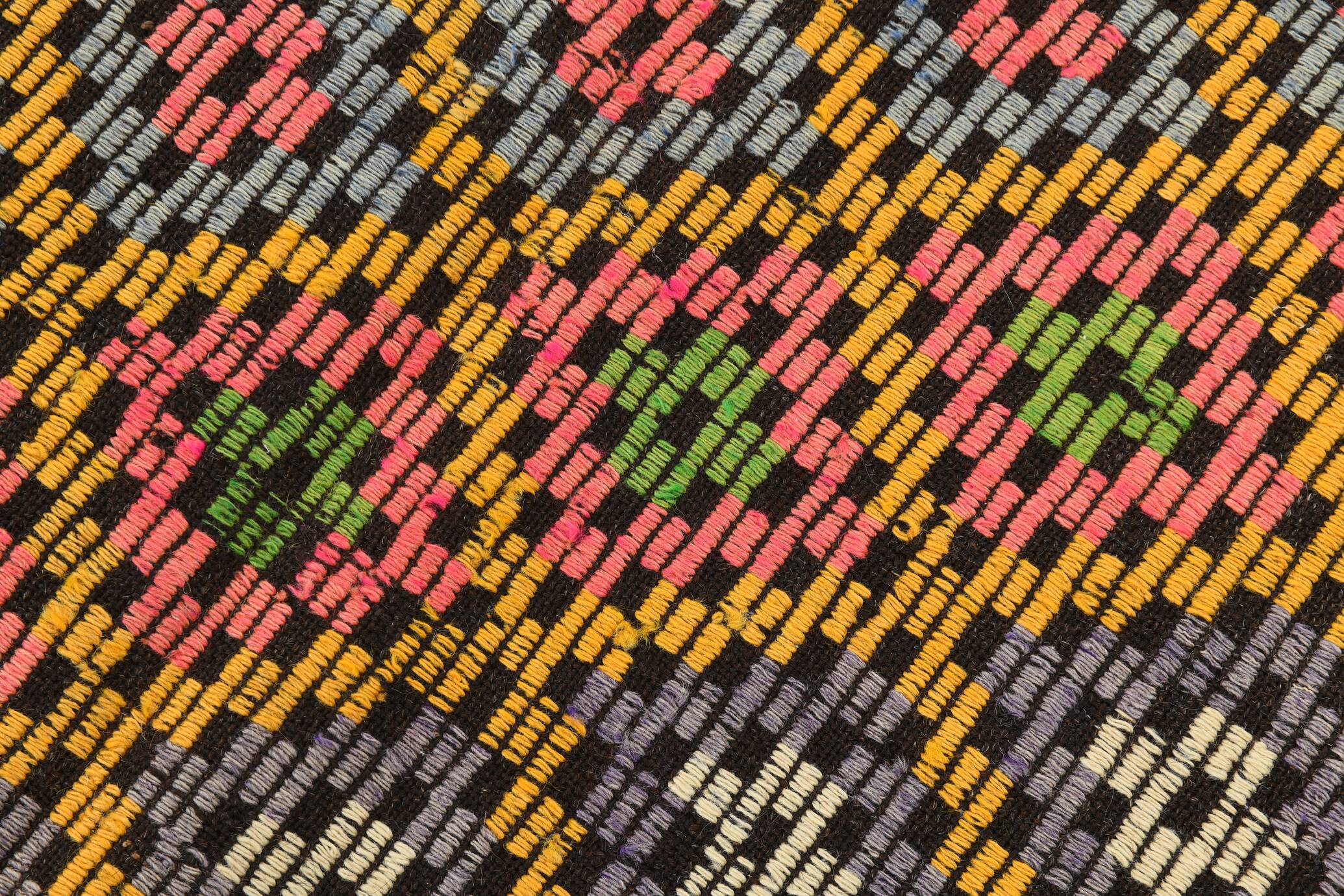 7x9 Yellow Green Handmade Wool Scandinavian Kilim Rug