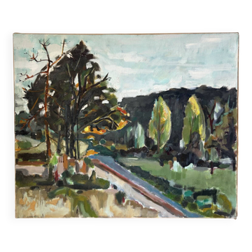 Path under the pines, oil painting on canvas