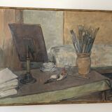 Tableau peinture d'atelier, huile sur isorel Gaston Louis Roux