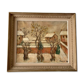 Tableau huile sur toile "neige à Paris" signé Darvill 1958