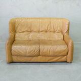 Brutalistic italian leather living room set, 1970, set of 2