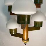 Midcentury Scandinavian wood and opaline glass hanging pendant