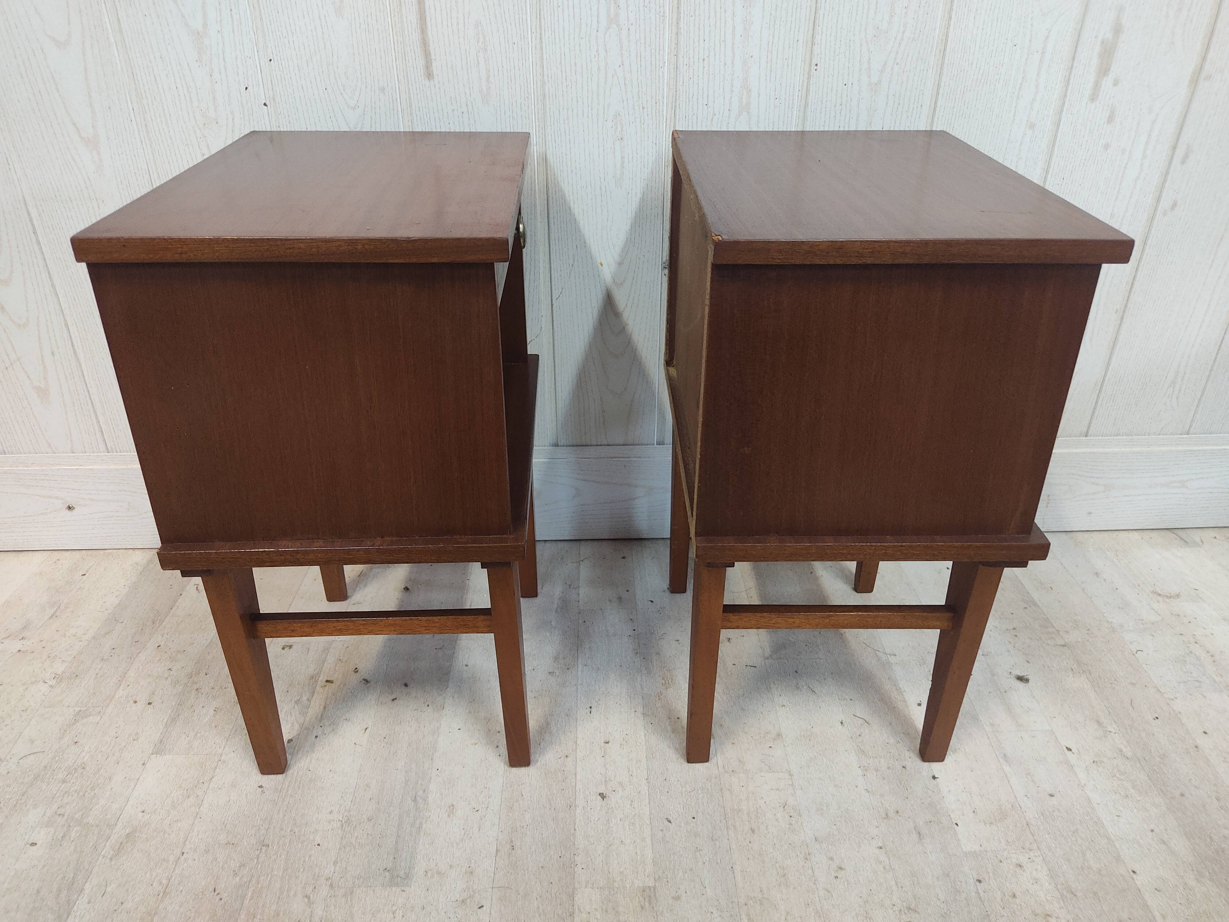 Pair of vintage bedside tables compass legs