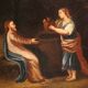 Antique Spanish painting of Jesus and the Samaritan woman at the well