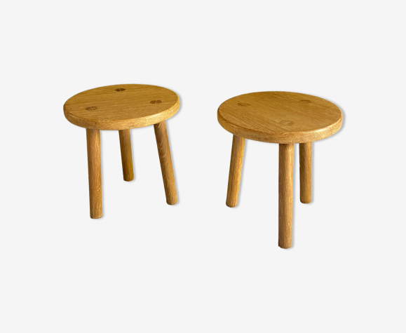 Paire de tabourets bas en chêne
