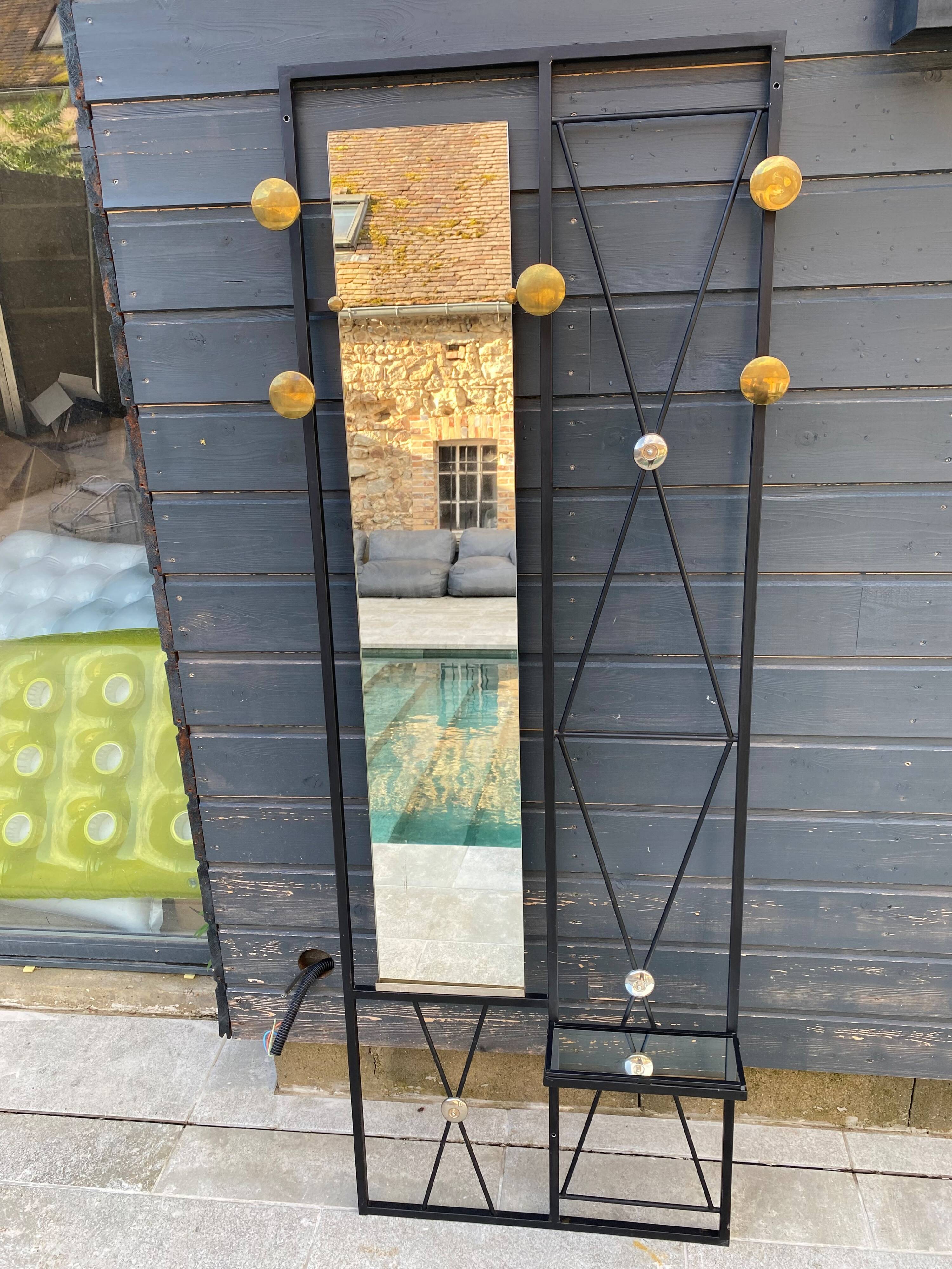 Wall-mounted coat rack mirror entrance 182x64cm vintage 1950s