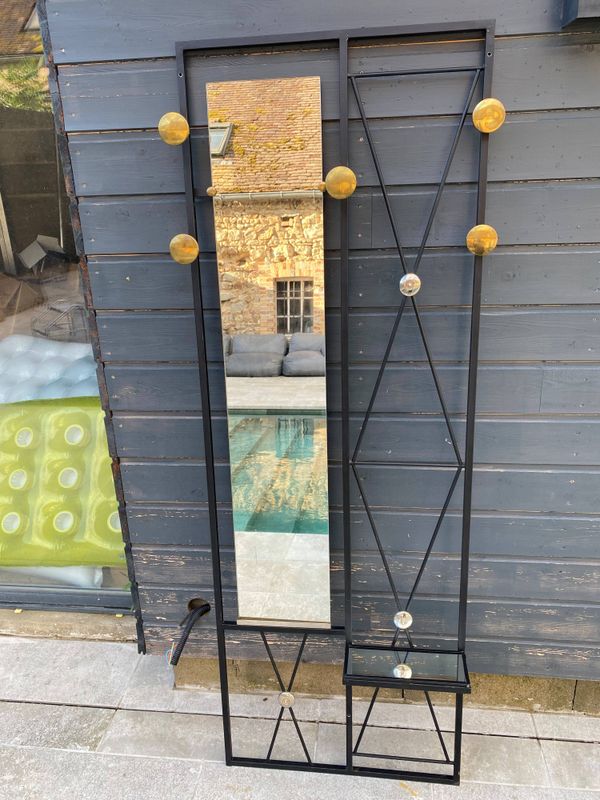 Vestiaire porte manteaux mural miroir d’entrée 182x64cm années 1950 vintage