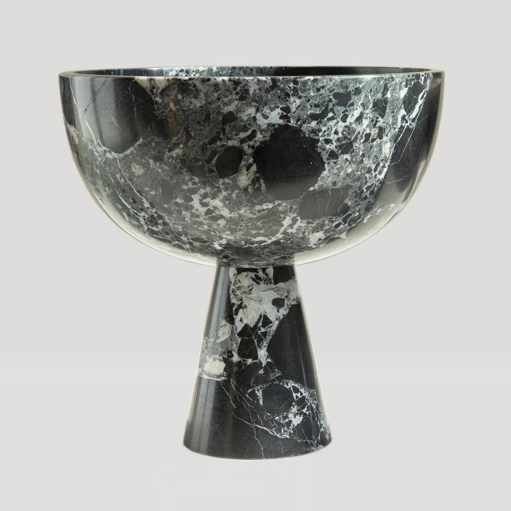 The XL Pedestal Bowl in black and green marble