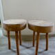 Pair of stools of tripod v with raw wood seat