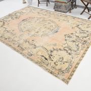 vintage beige orange turkish carpet 207x302 cm , wool hand made rug.
