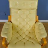 Mid Century Retro Danish Cream Leather Lounge Armchair (2 available) 1970s