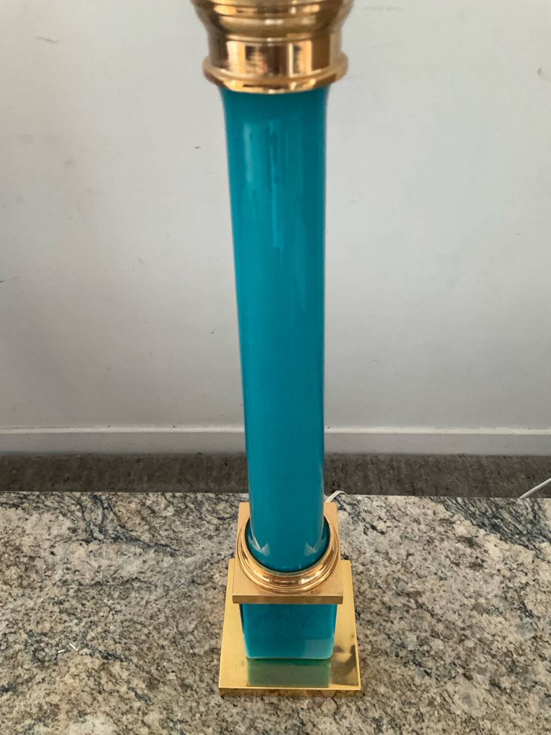 Vintage column lamp base in opaline and brass