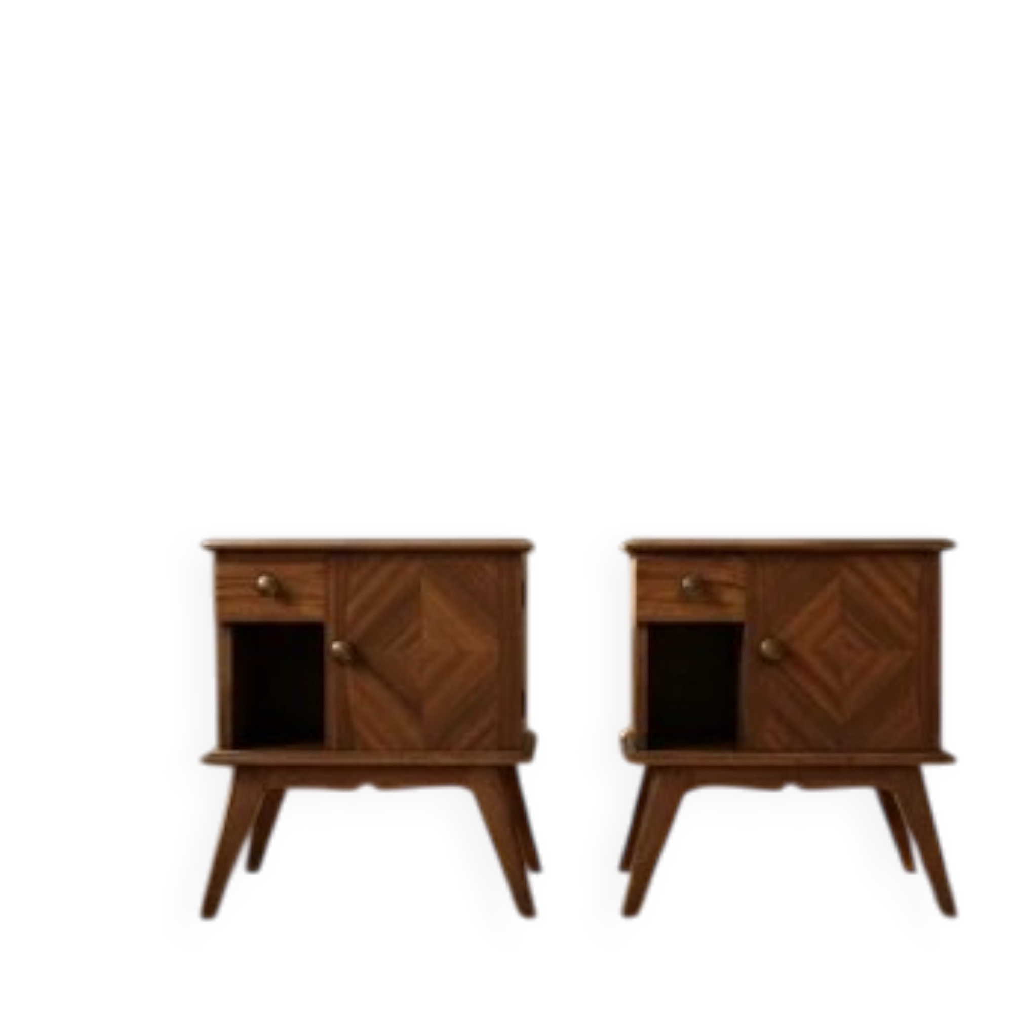 Pair of vintage mid-century modern wooden bedside tables / nightstands, 60 × 54 × 30 cm