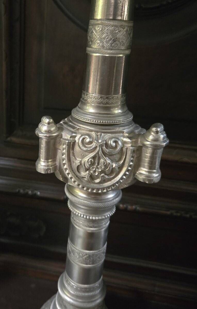 large pair of silvered bronze candlesticks from the 19th century