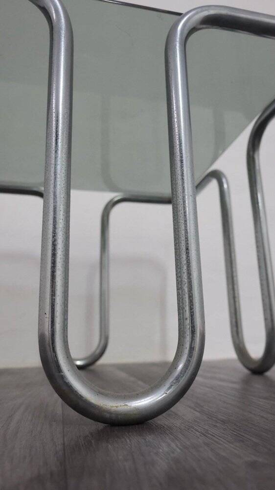 Coffee Table in Chromed Tubular Steel and Smoked Glass by Ezio Didone, 1970s