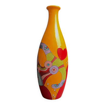 Vintage vase la Dame de Cœur peint à la main XXème