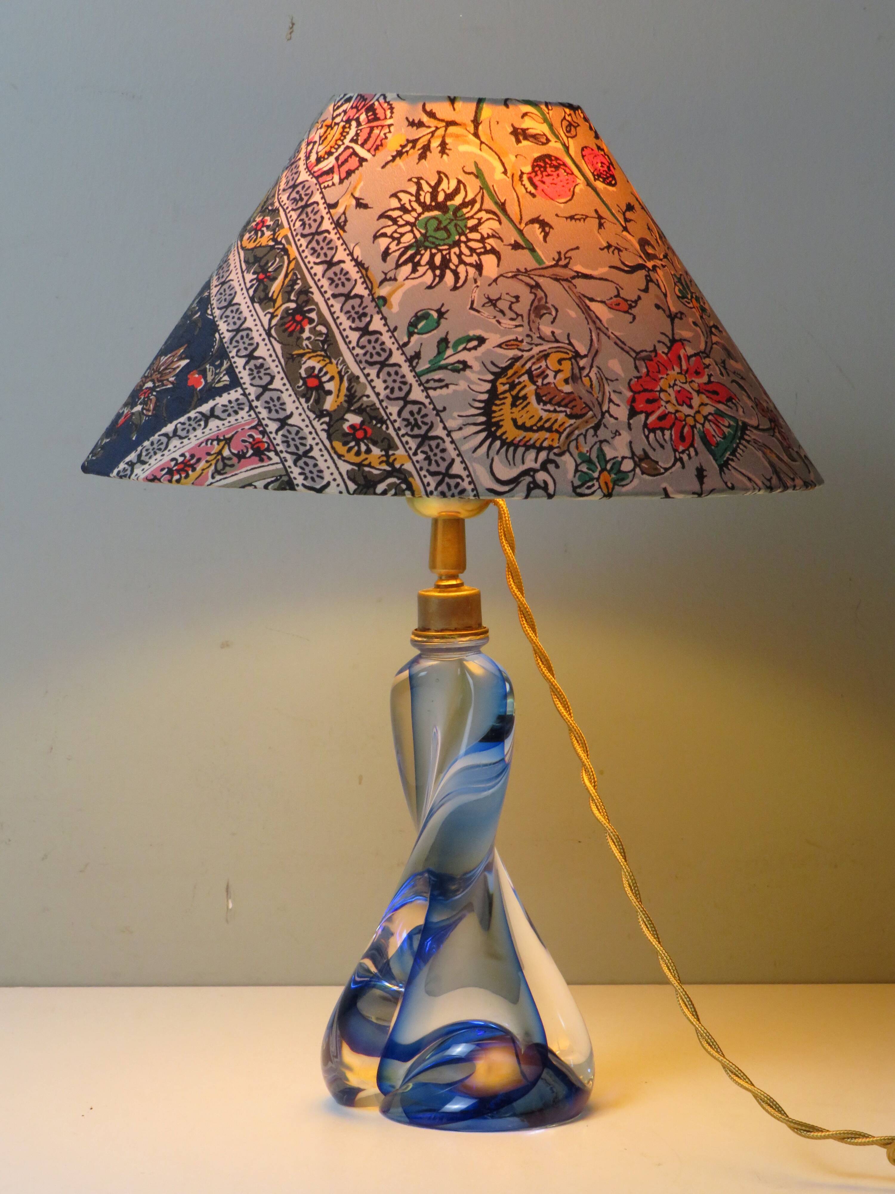 Vintage blue crystal table lamp Val Saint Lambert (unsigned)