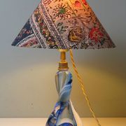 Lampe de table vintage en cristal bleu Val Saint Lambert (non signée)