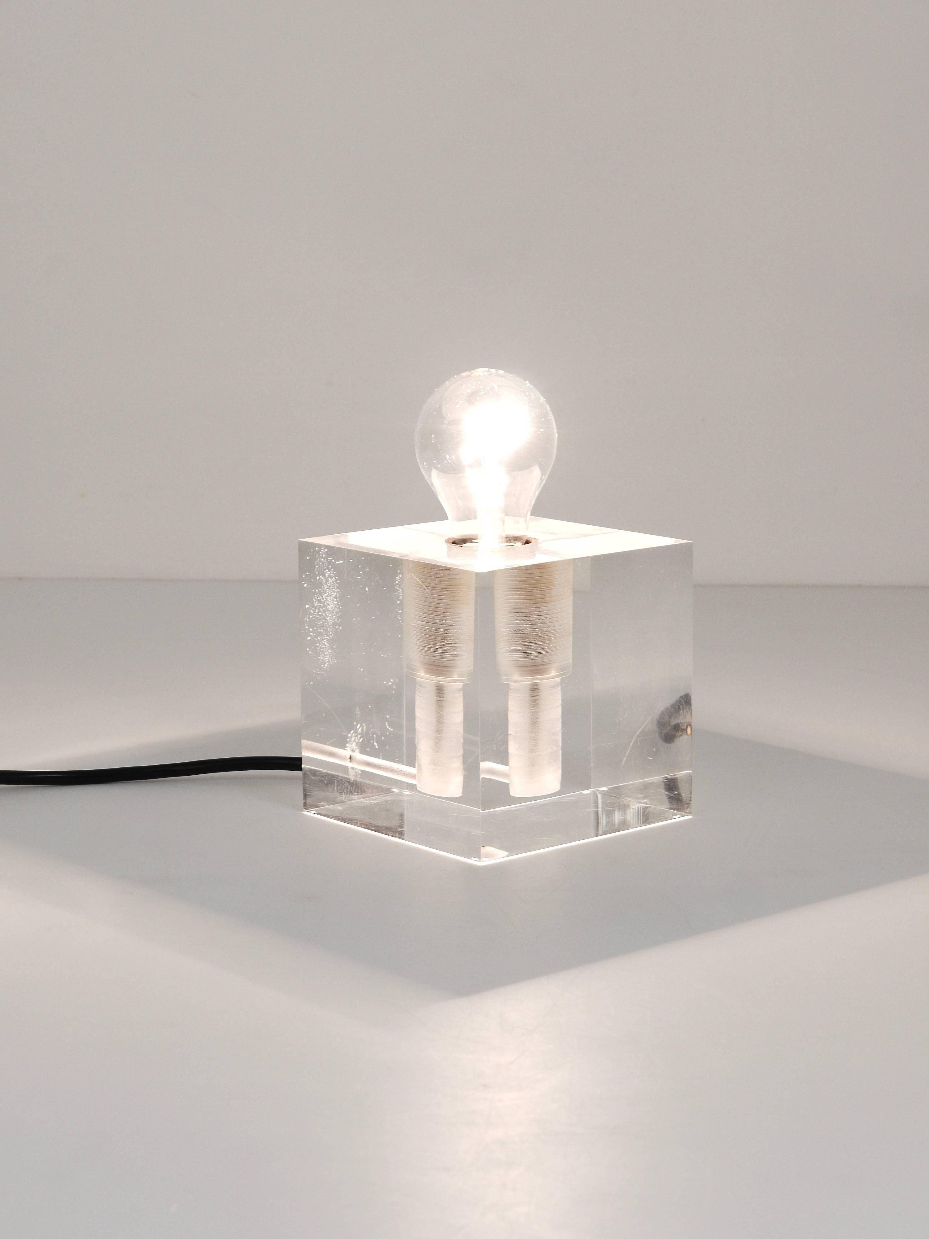 Cubic table or postmodern accent lamp in lucite, Italy, 1970s