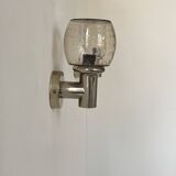 Pair of vintage wall lights, chromed metal and bubbled glass, France, 1960