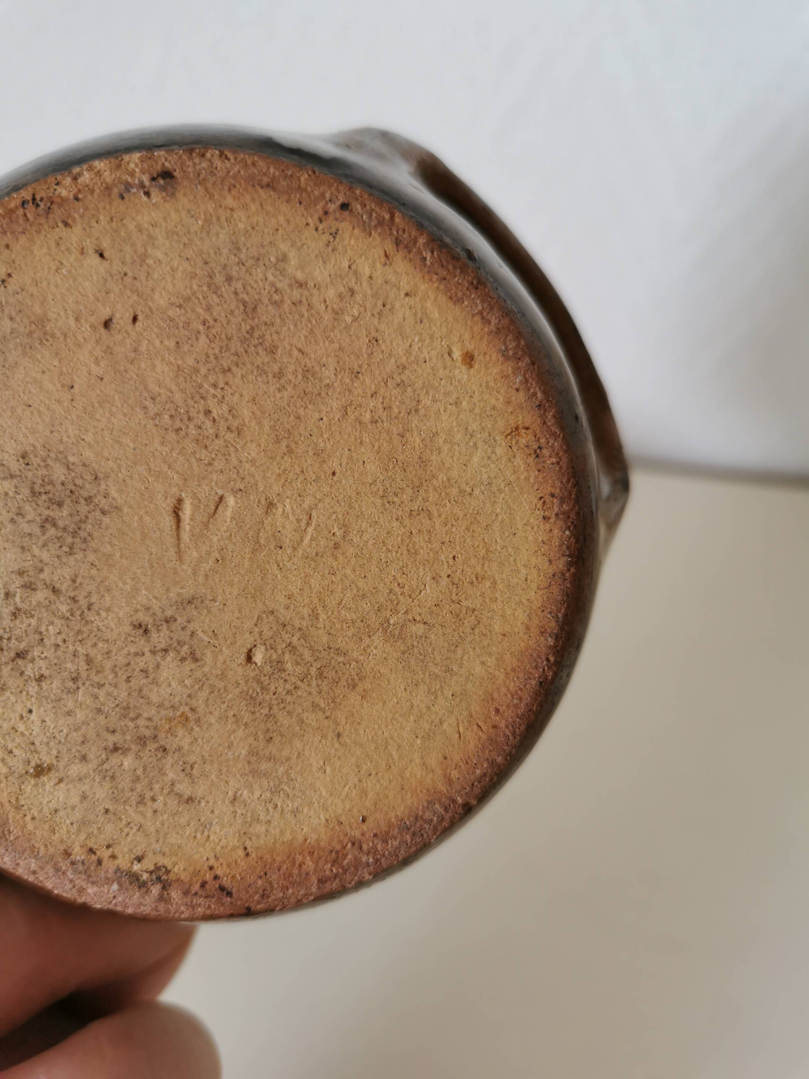 brown and white glazed stoneware sugar bowl