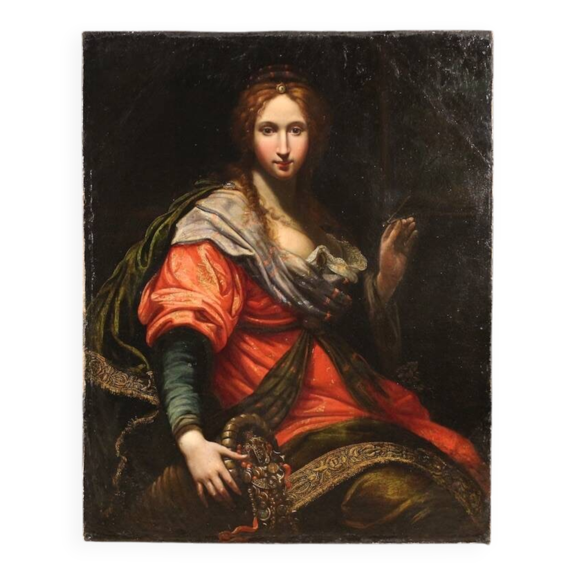 Ancient Italian painting from the 17th century, allegory of magnificence