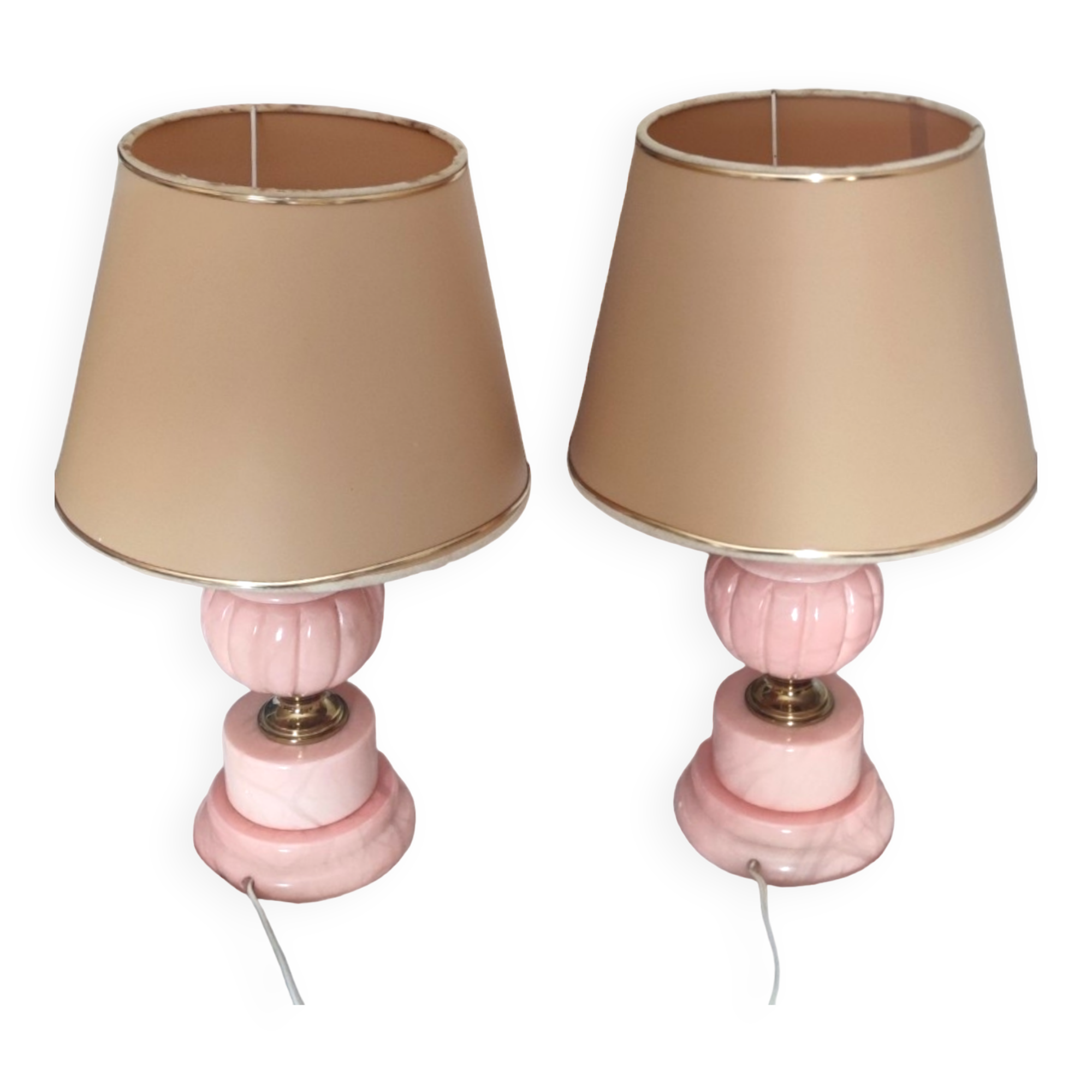 Pair de lampes vintage en marbre rose