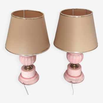 Pair de lampes vintage en marbre rose