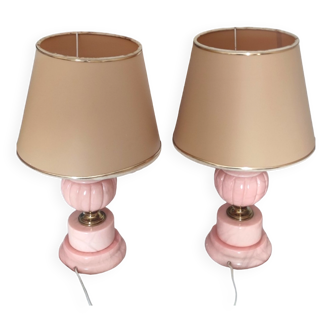 Pair de lampes vintage en marbre rose