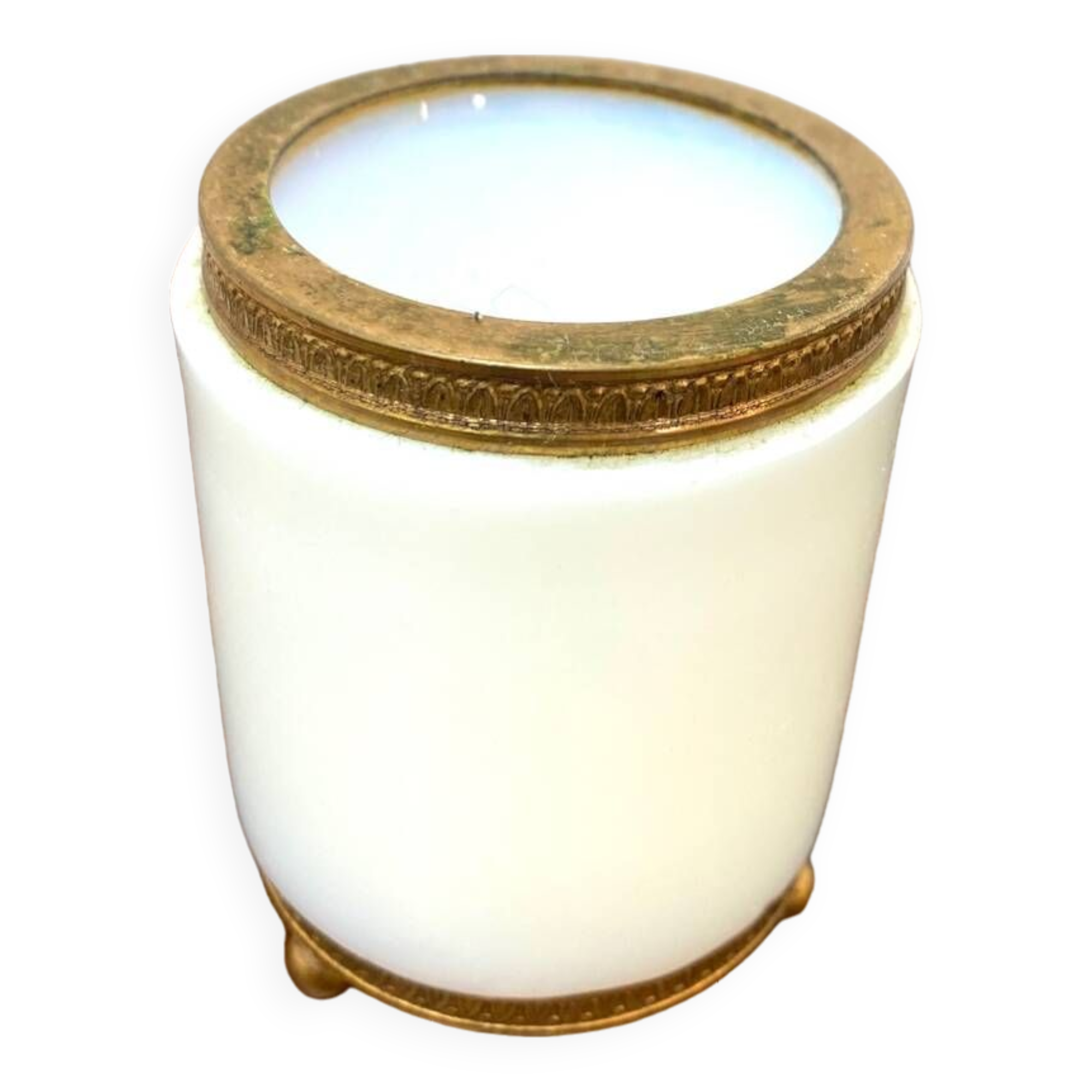 Opaline and brass pot