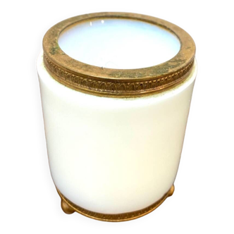Opaline and brass pot