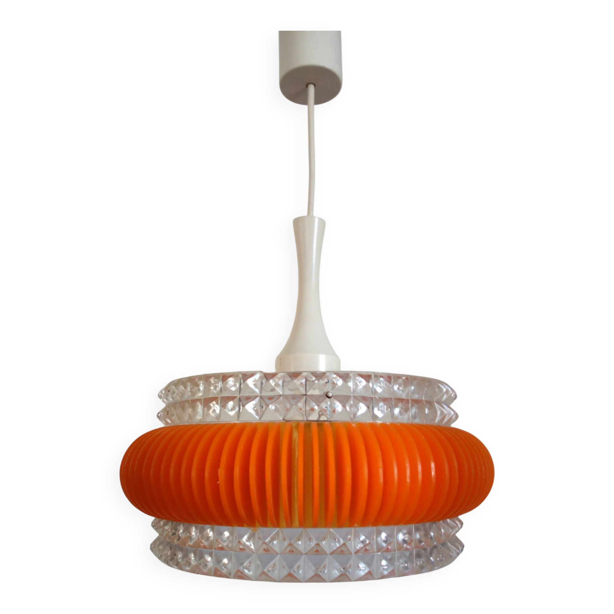 Transparent plastic space age lustre with orange band from the 70s.
